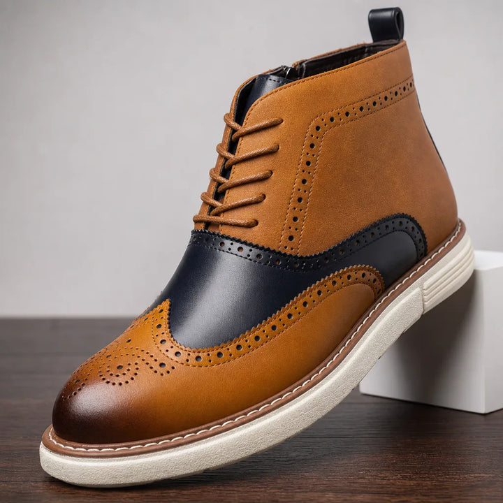 Aldwin Men's Leather Ankle Boots - Lace-Up Side-Zip Boots