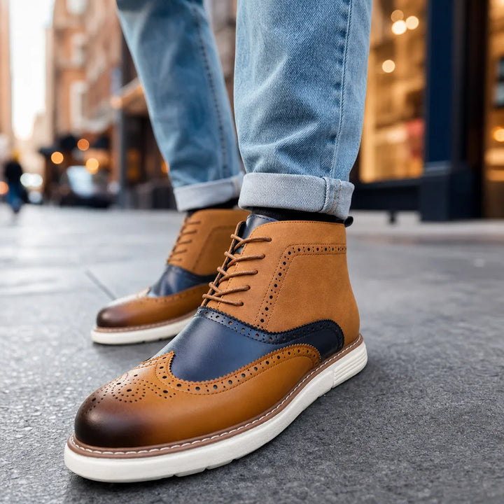Aldwin Men's Leather Ankle Boots - Lace-Up Side-Zip Boots