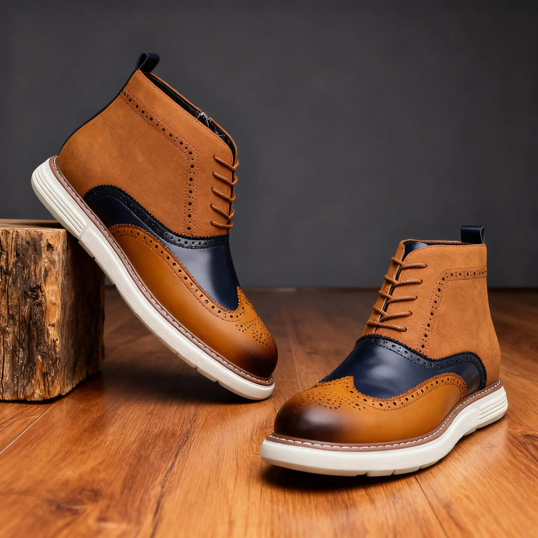 Aldwin Men's Leather Ankle Boots - Lace-Up Side-Zip Boots