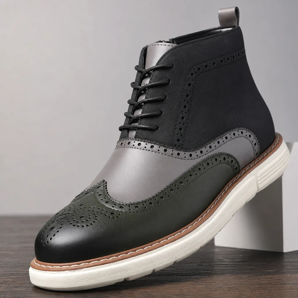 Aldwin Men's Leather Ankle Boots - Lace-Up Side-Zip Boots