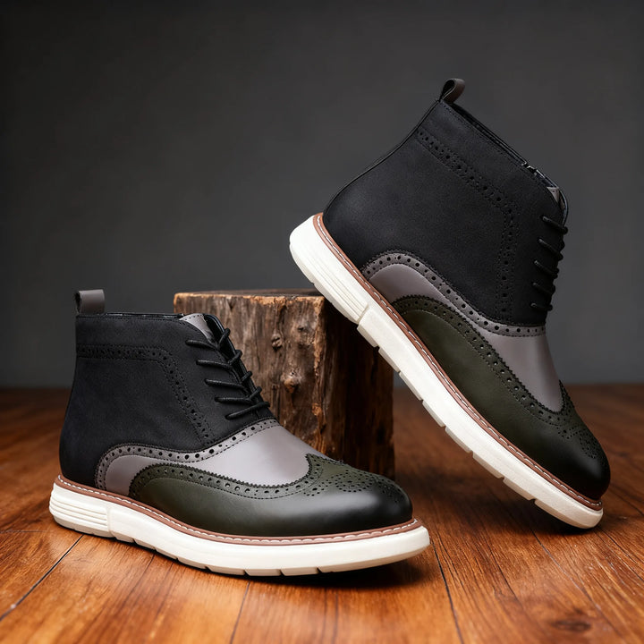 Aldwin Men's Leather Ankle Boots - Lace-Up Side-Zip Boots