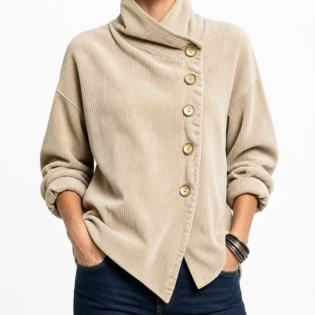 Winter Corduroy Cardigan Jacket Women Button Ribbed Coat