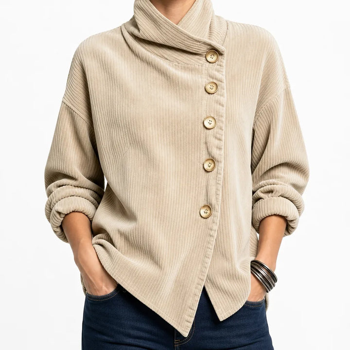 Winter Corduroy Cardigan Jacket Women Button Ribbed Coat
