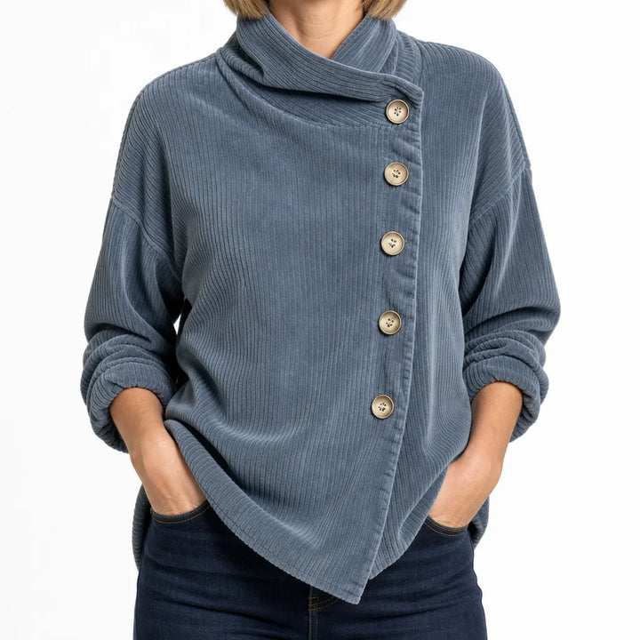 Winter Corduroy Cardigan Jacket Women Button Ribbed Coat