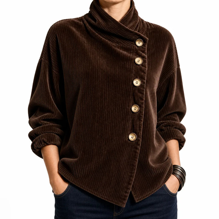 Winter Corduroy Cardigan Jacket Women Button Ribbed Coat