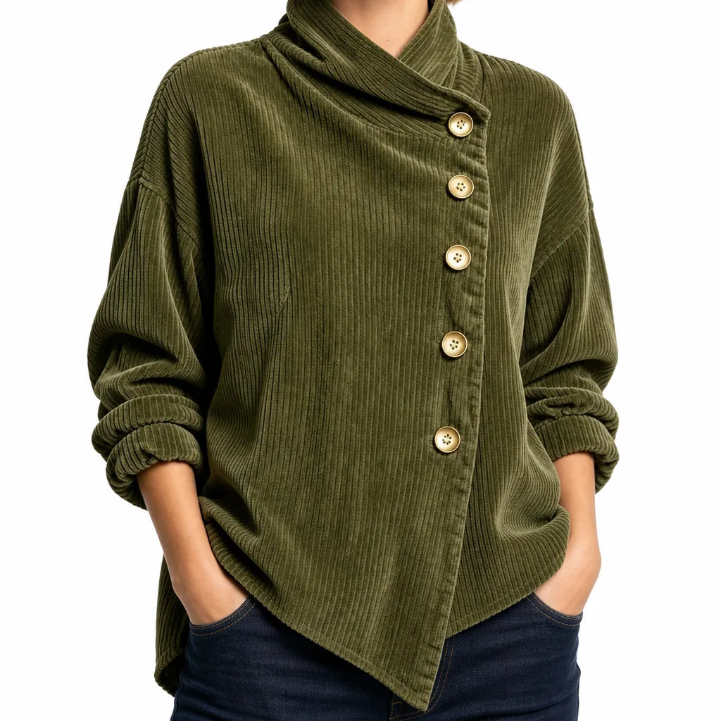Winter Corduroy Cardigan Jacket Women Button Ribbed Coat