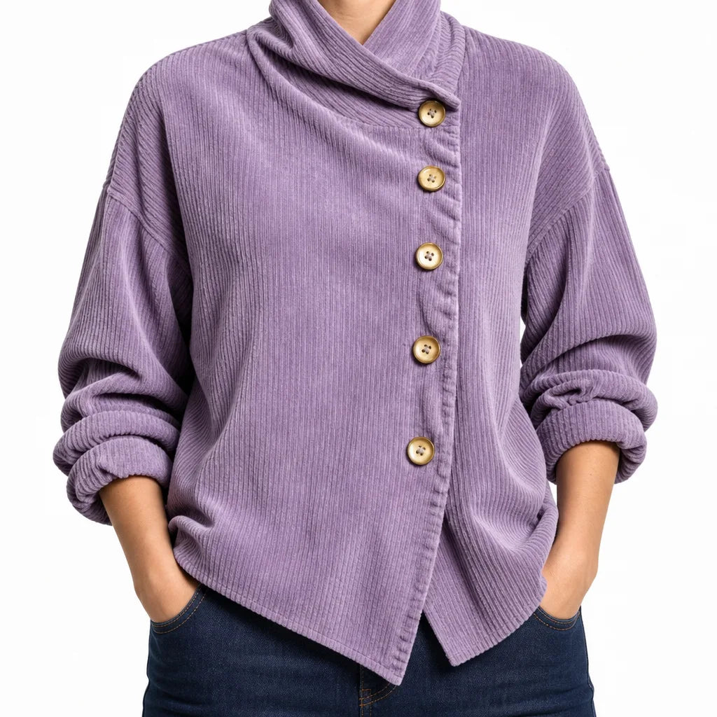 Winter Corduroy Cardigan Jacket Women Button Ribbed Coat