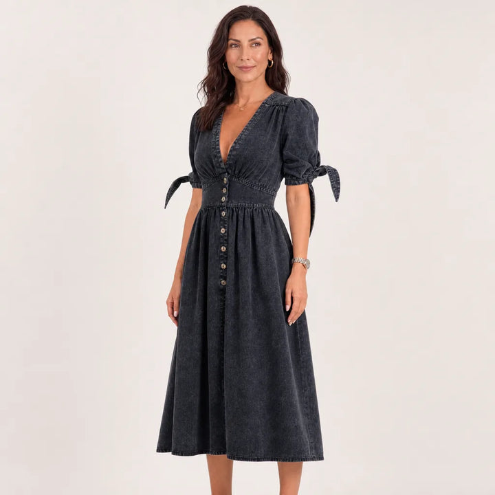 Women's Fall Denim Shirt Dress Long Sleeve Button Down