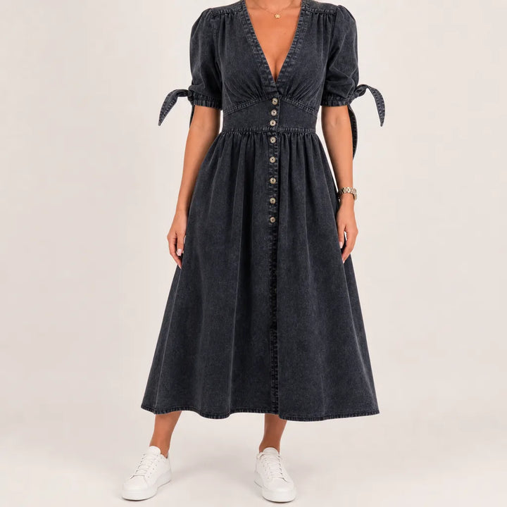 Women's Fall Denim Shirt Dress Long Sleeve Button Down