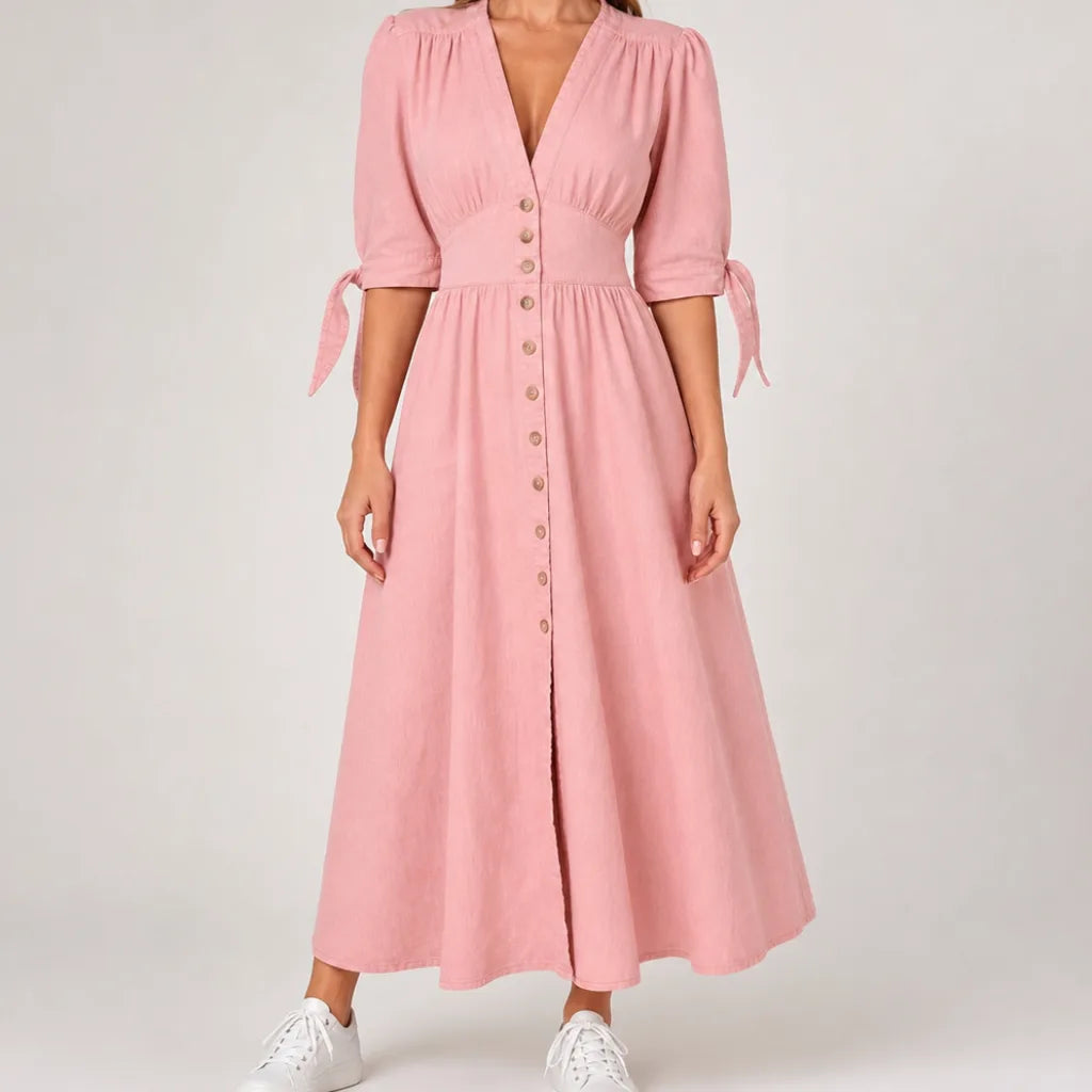 Women's Fall Denim Shirt Dress Long Sleeve Button Down