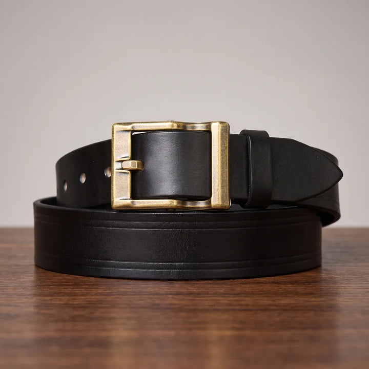 Men's Leather Buckle Belt - Classic Full-Grain Casual Strap