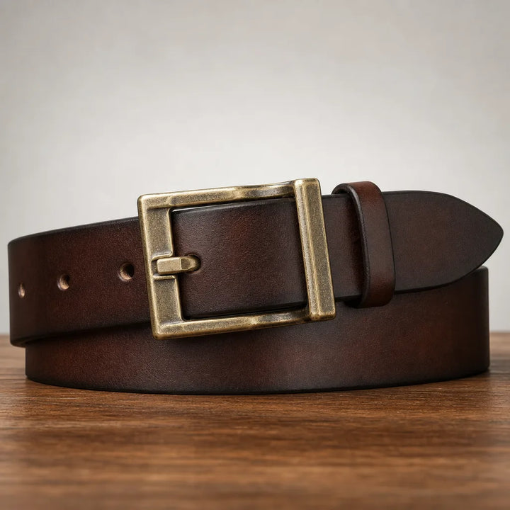 Men's Leather Buckle Belt - Classic Full-Grain Casual Strap