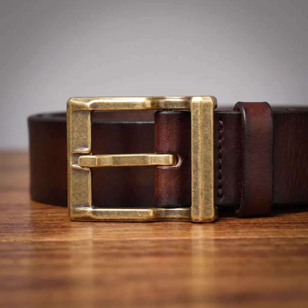 Men's Leather Buckle Belt - Classic Full-Grain Casual Strap