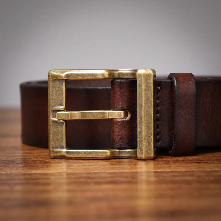 Men's Leather Buckle Belt - Classic Full-Grain Casual Strap