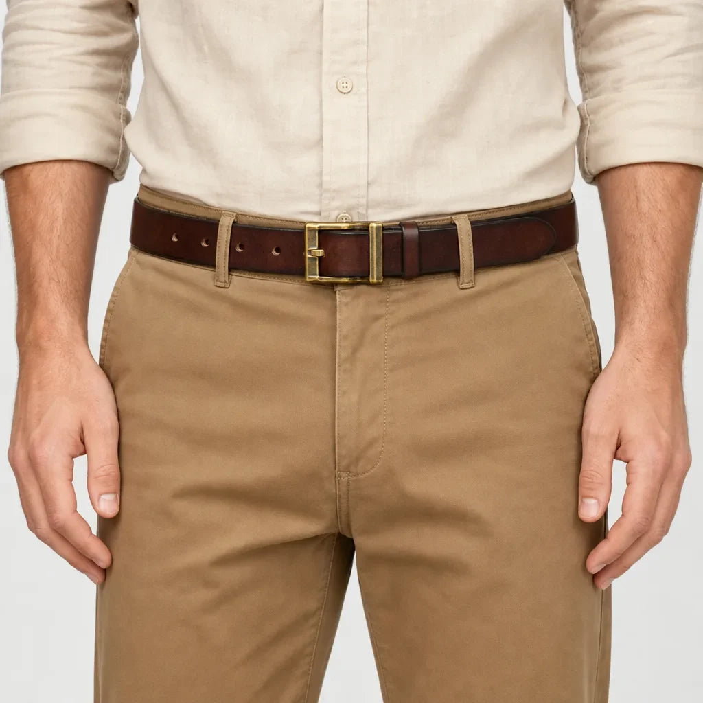 Men's Leather Buckle Belt - Classic Full-Grain Casual Strap