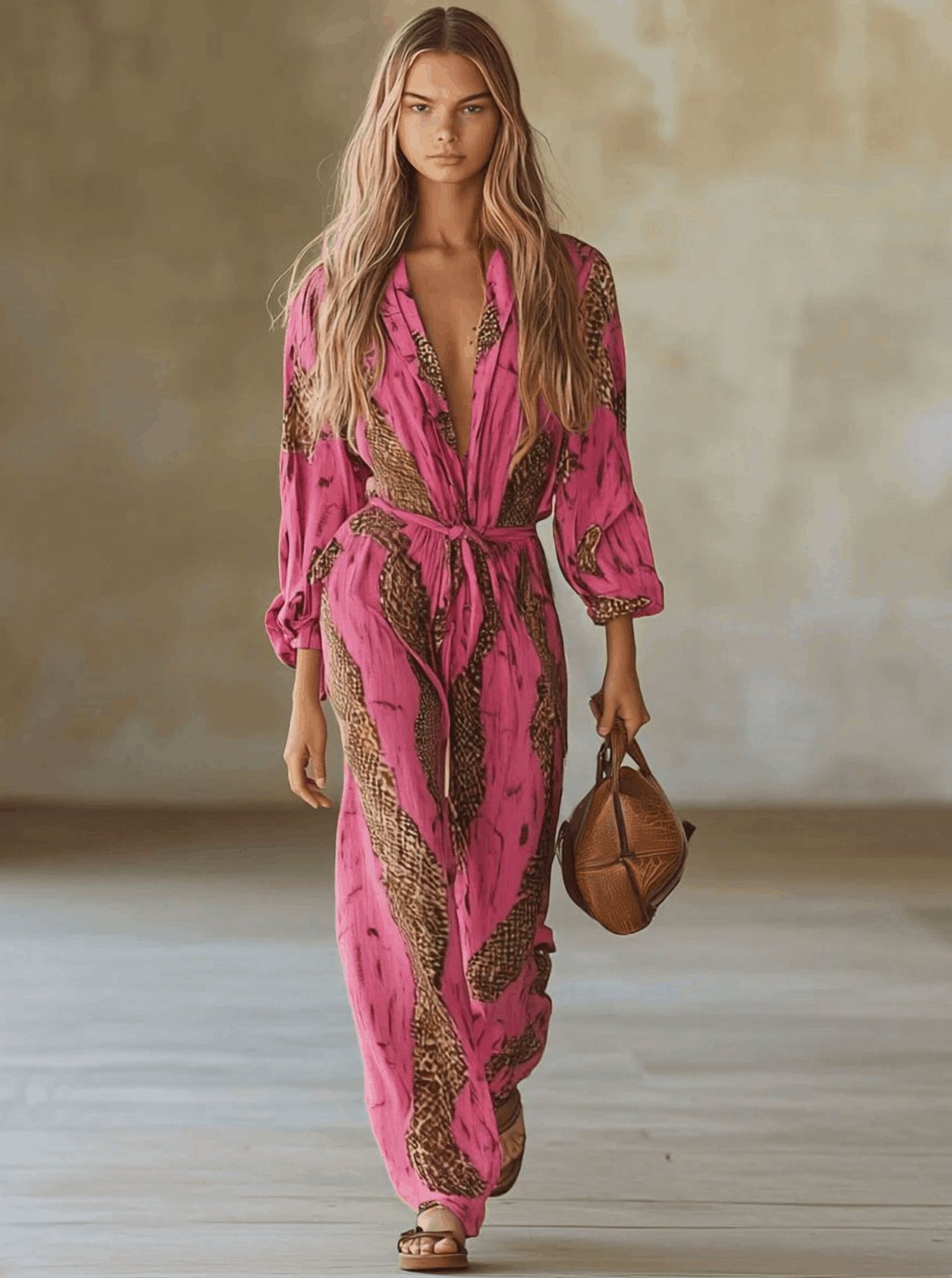 Allegra | Women's Leopard Print Long Sleeve Jumpsuit