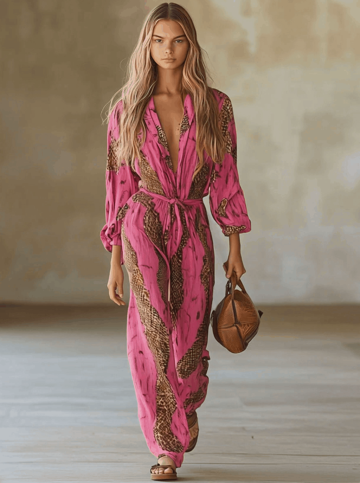 Allegra | Women's Leopard Print Long Sleeve Jumpsuit