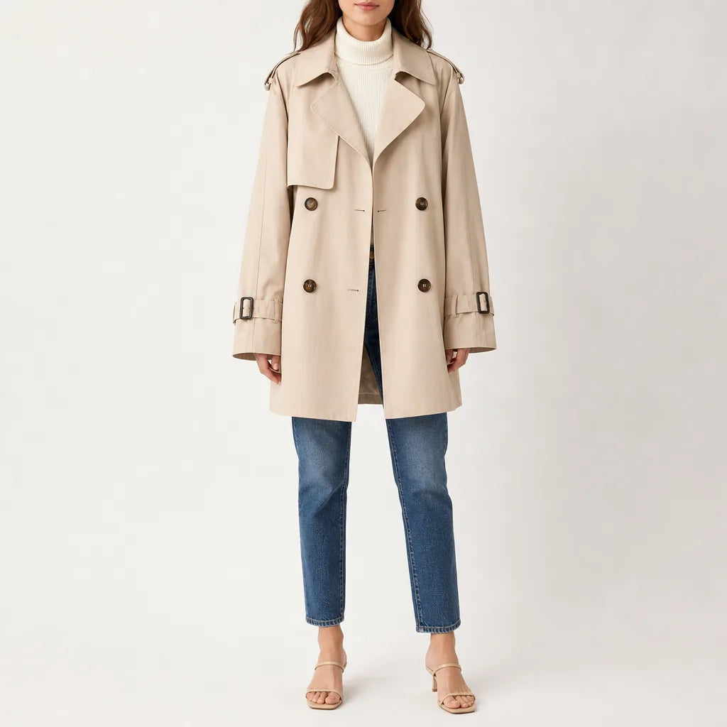 Anya Winter Trench Coat for Women Double Breasted Classic Long