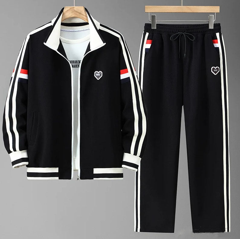 Men’s Plus-Size Stand-Up Collar Sweatshirt & Straight-Leg Sports Pants Tracksuit