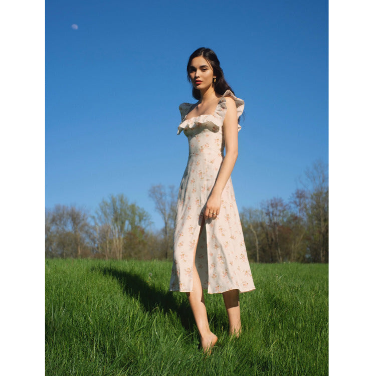Linen Floral Sleeveless Dress | Slimming Waist Lady Style-HighTouch