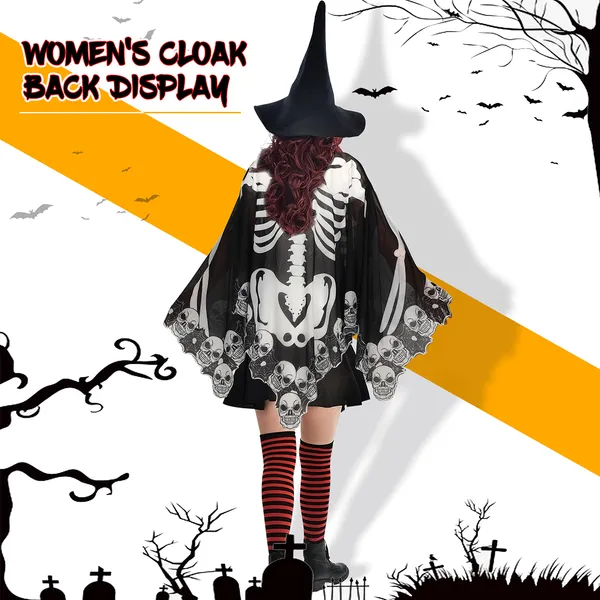 Halloween Skeleton Poncho – Skull & Bones Lace Cape