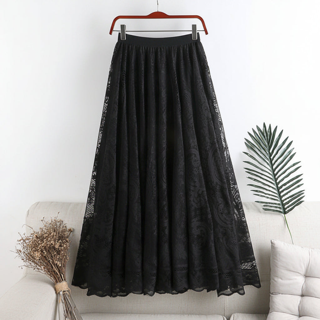 Women's Embroidered Lace Umbrella Long Skirt-HighTouch