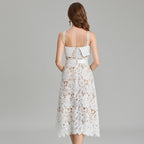 Crocheted Hollow Embroidery Stitching Lace-up Waist-controlled Slimming Dress-HighTouch