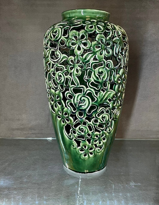 Glazed Green Flower Craved Vase