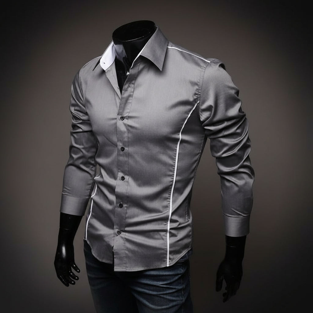 Men Shirt Fashion Cotton Slim Men Shirt Long Sleeve High Quality Casual Black White Gray Men Shirt For Men-HighTouch