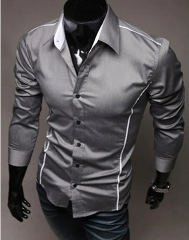 Men Shirt Fashion Cotton Slim Men Shirt Long Sleeve High Quality Casual Black White Gray Men Shirt For Men-HighTouch