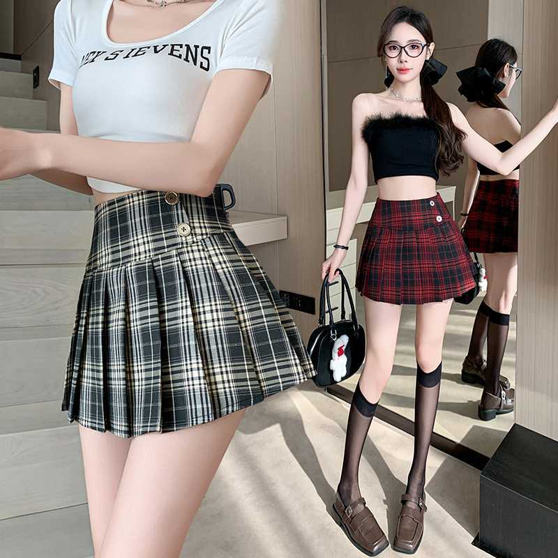 Women’s Spicy-Girl Plaid Pleated Skirt – High-Waist Summer Mini