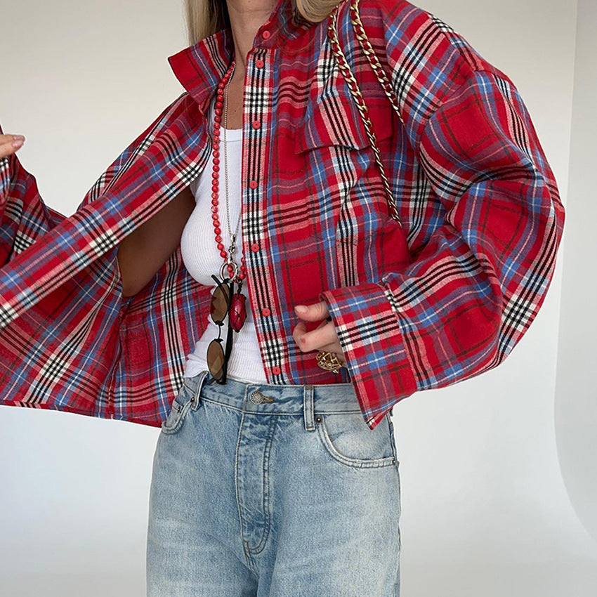 Women’s Plaid Cardigan Jacket – Street Fashion Style-HighTouch