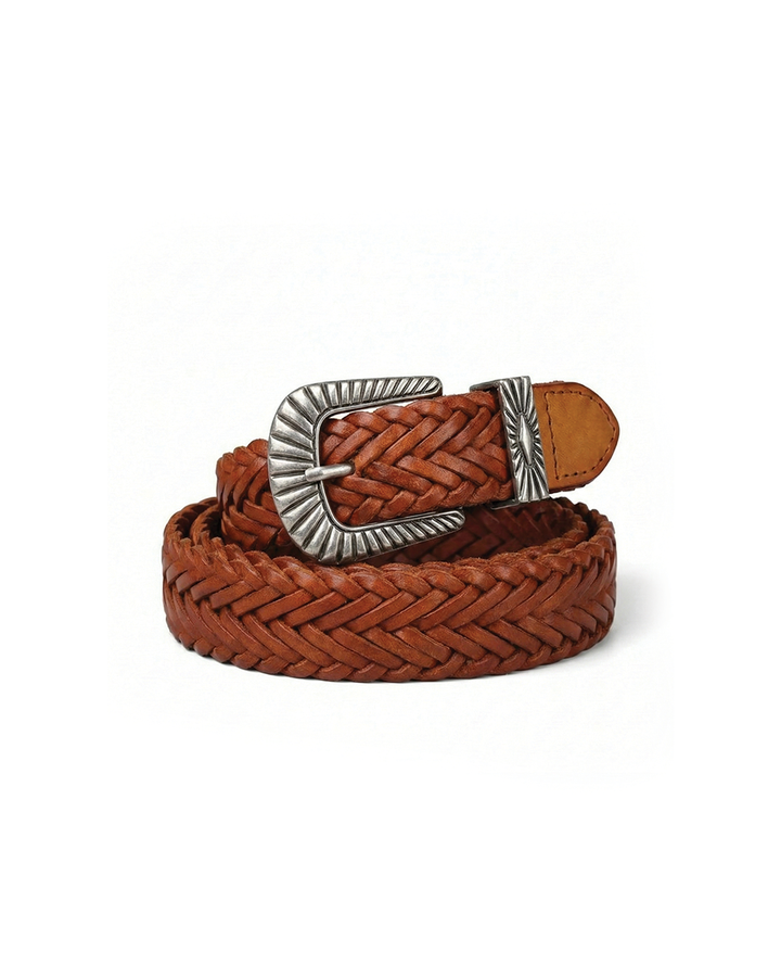 Men's Braided Full-Grain Leather Belt | Western Style