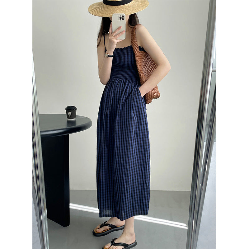Korean Style Blue Lattice Print – Polyester Fibre Fashion Piece-HighTouch