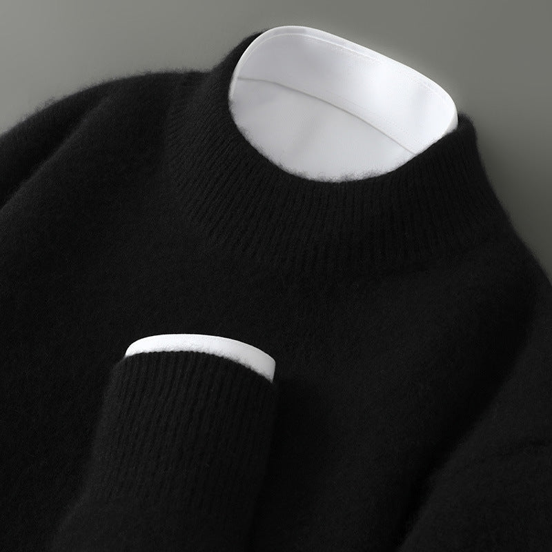 Men’s Thickened Half-High Collar Pullover – Loose Knit Sweatshirt-HighTouch