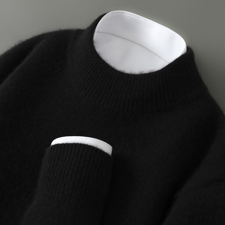 Men’s Thickened Half-High Collar Pullover – Loose Knit Sweatshirt-HighTouch