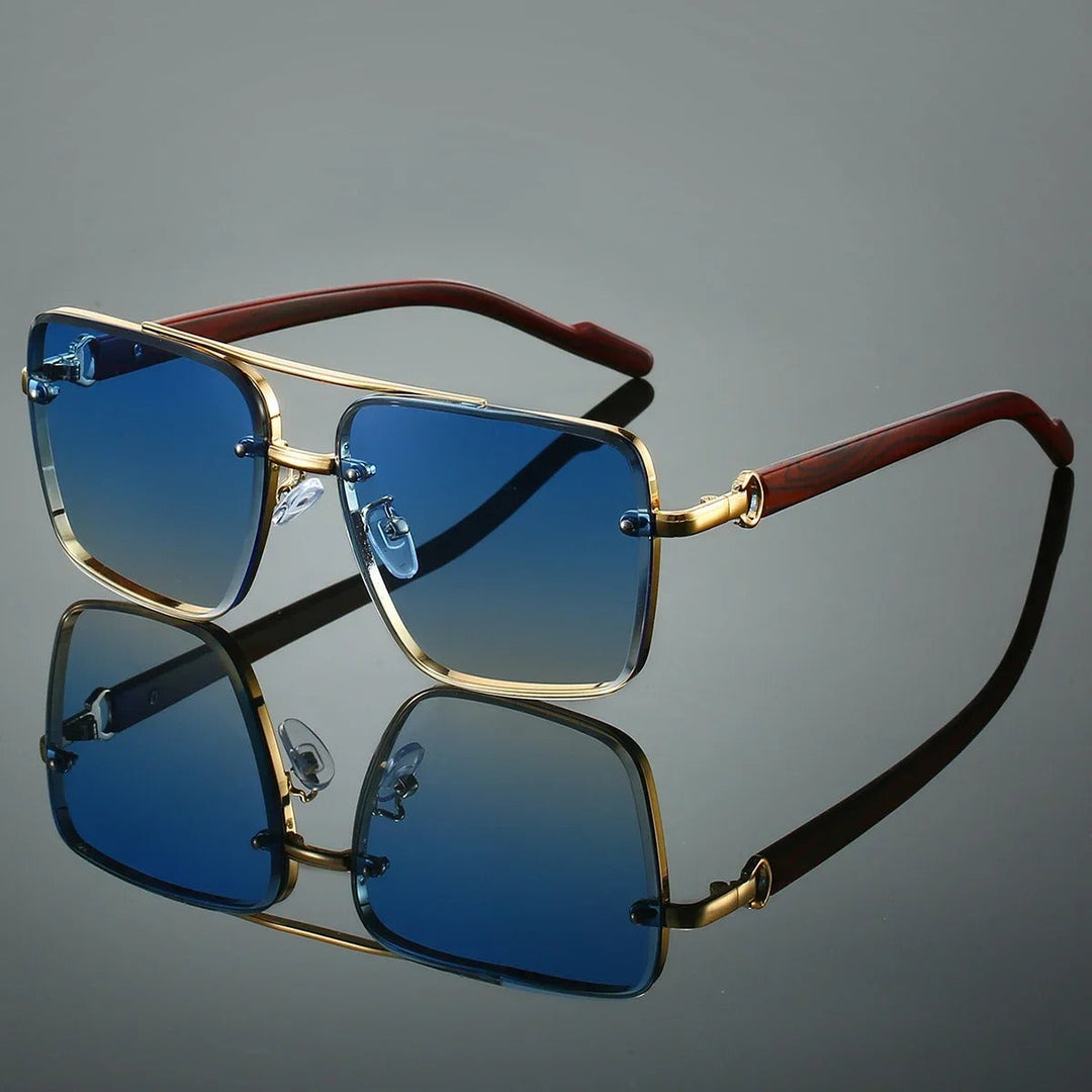 Men's Square Sunglasses – Gold Frame & Wood Accent