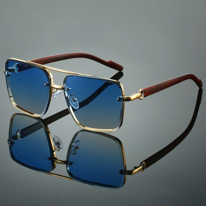Men's Square Sunglasses – Gold Frame & Wood Accent