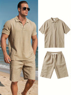 Ross - Men's Linen Premium Polo Shirt And Shorts Summer Set