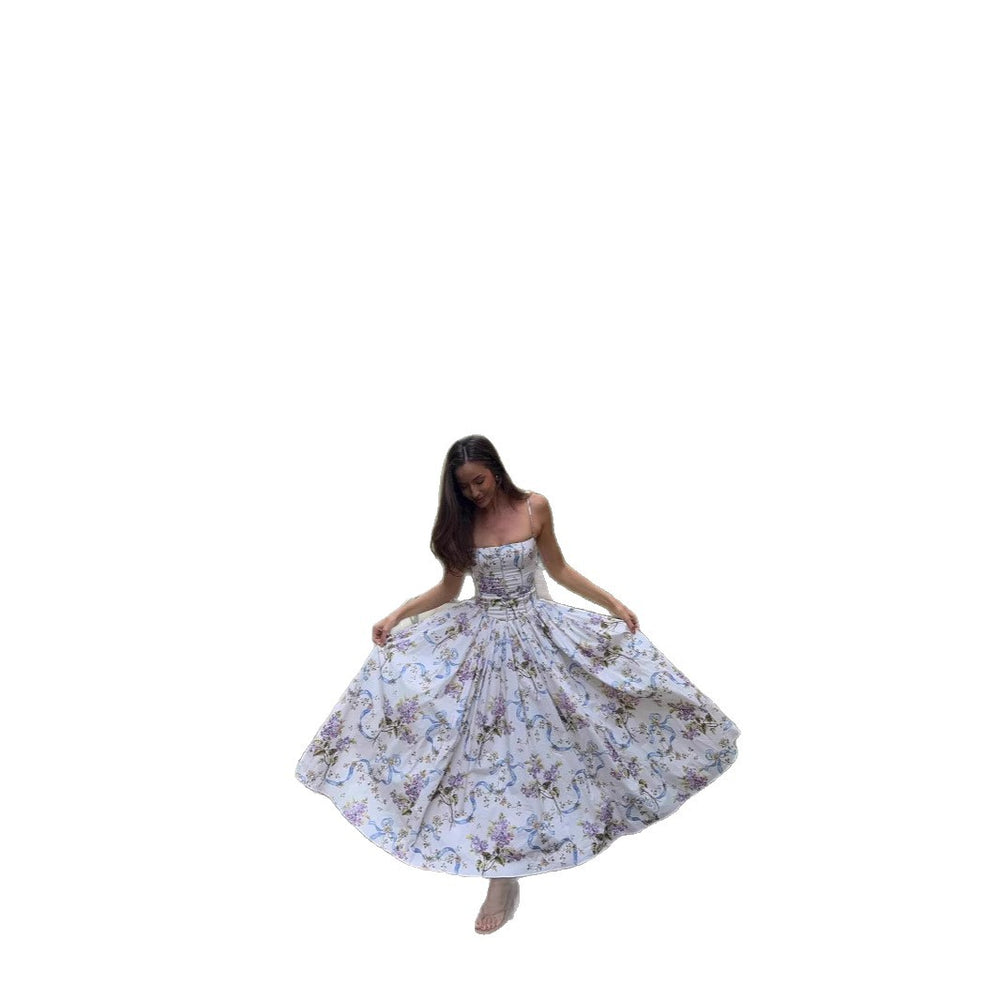 Women's Sling Floral Tight Waist Dress-HighTouch