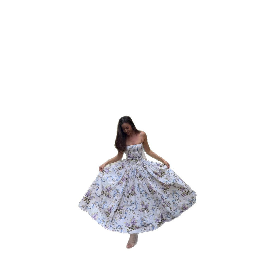 Women's Sling Floral Tight Waist Dress-HighTouch