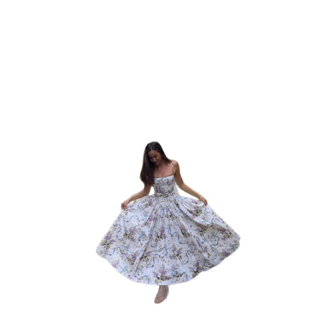 Women's Sling Floral Tight Waist Dress-HighTouch