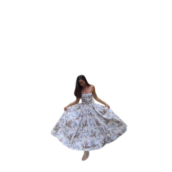 Women's Sling Floral Tight Waist Dress-HighTouch