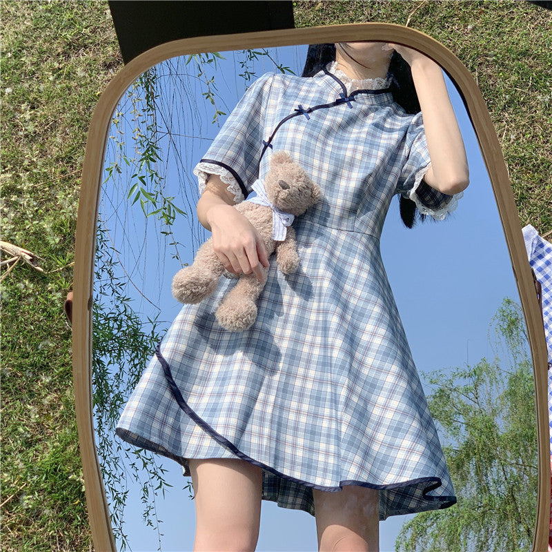 Women's Asymmetric Plaid Midi Skirt – Temperament Commute Blue A-Line Skirt-HighTouch