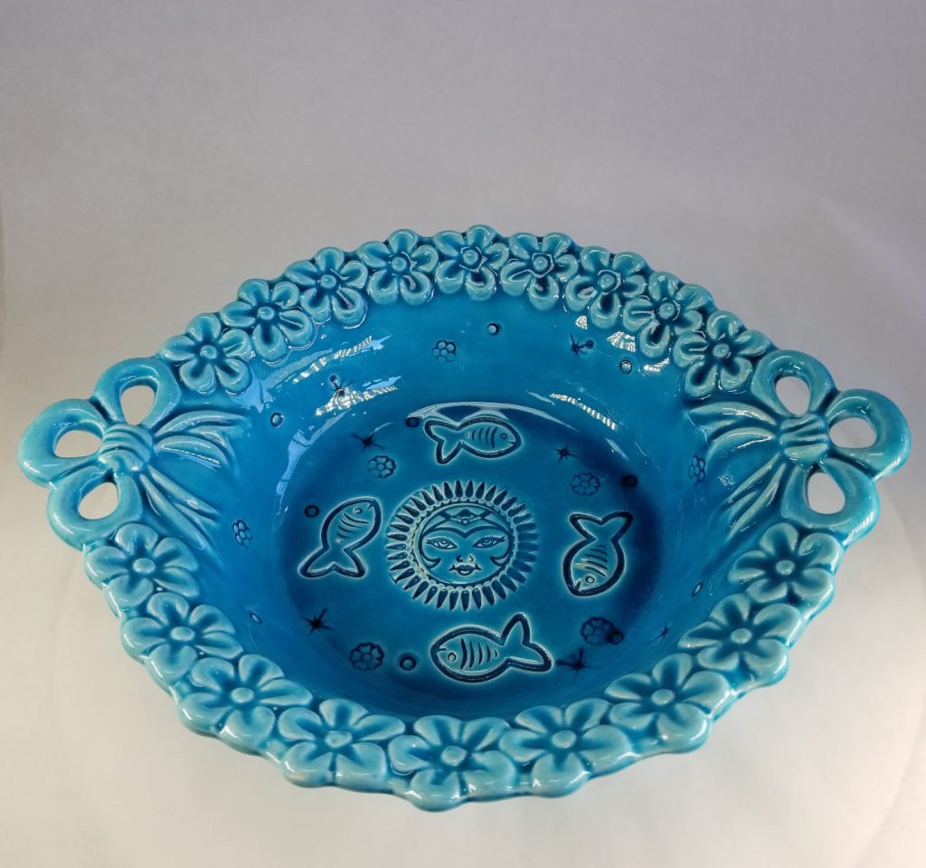 Glazed Ceramic Craved Flower Bowl - HighTouch 