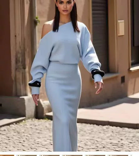 Off‑Shoulder Knitted Bodycon Dress-HighTouch