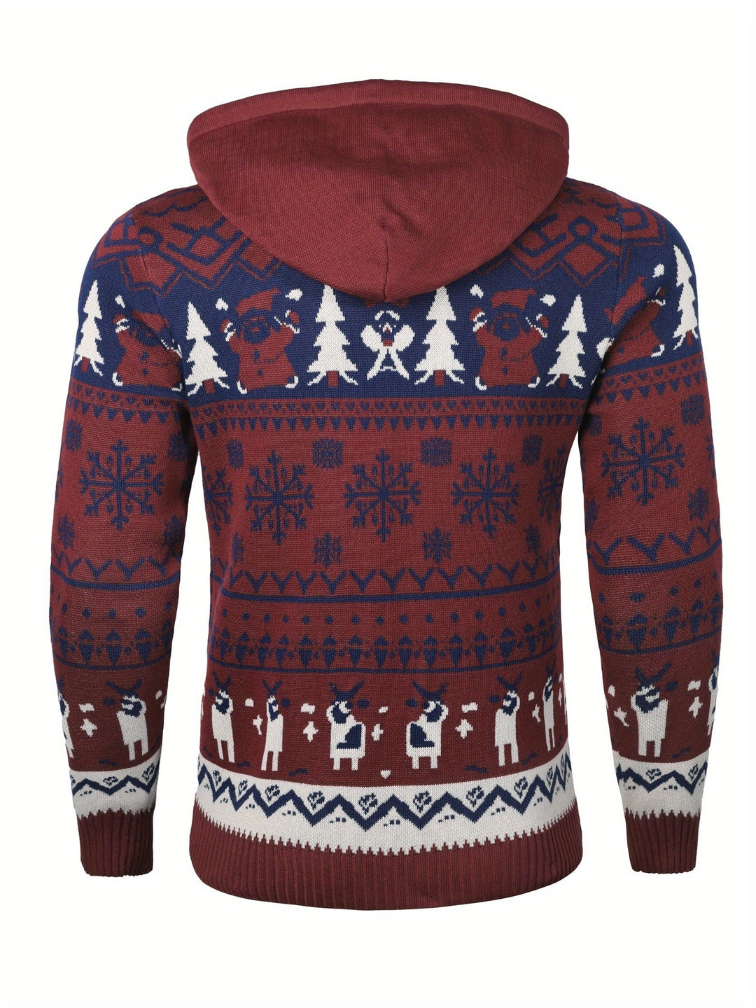 Women's Hooded Christmas Sweater with Reindeer and Snowflake Pattern