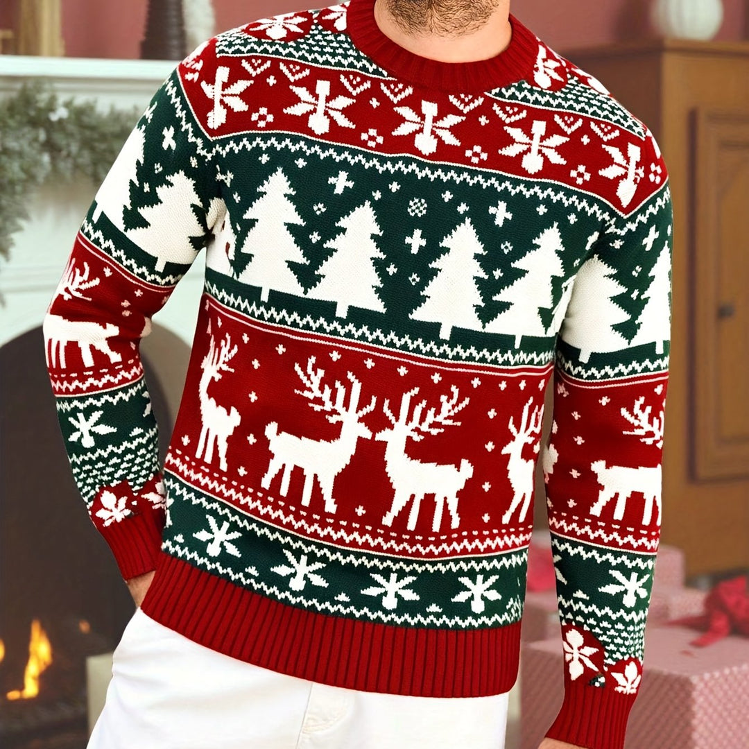 Men's Festive Knit Christmas Sweater with Winter Motifs