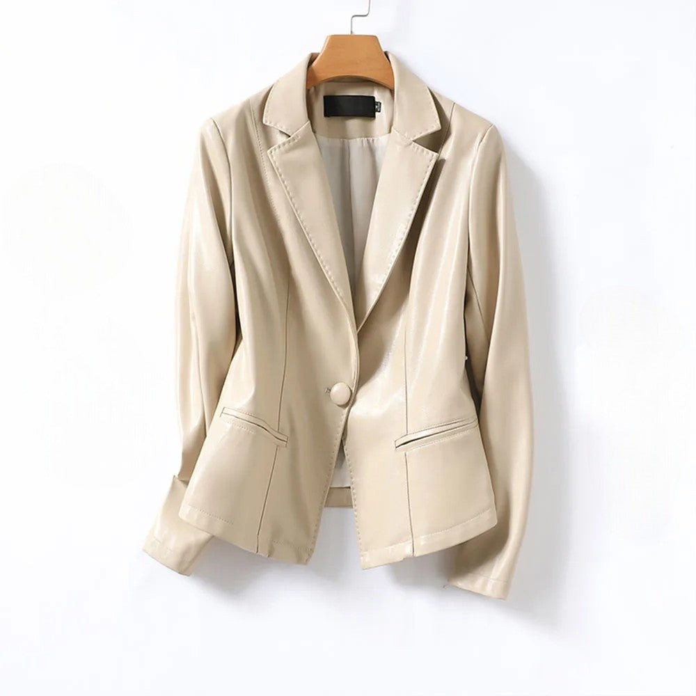 Women’s Lambskin Leather Blazer with Notch Lapel