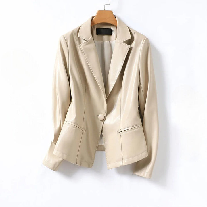 Women’s Lambskin Leather Blazer with Notch Lapel
